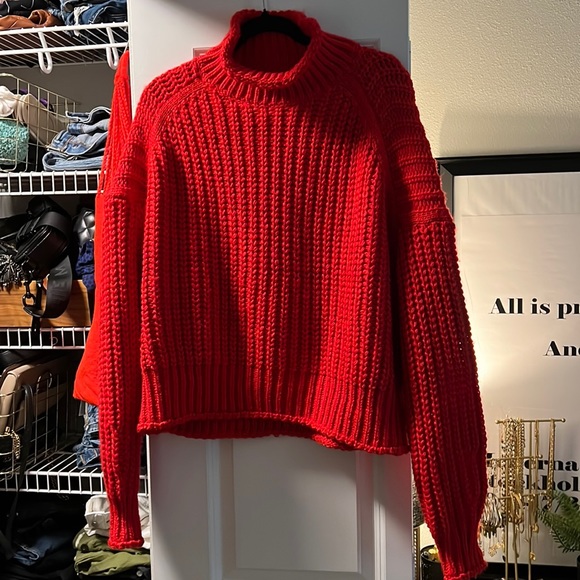 H&M | Chunky Knit Red Mock Neck Sweater Size L - Picture 1 of 5